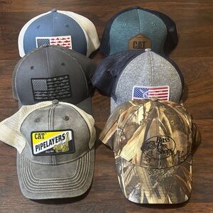 Set of 6 hats (caterpillar, bass pro, Columbia)